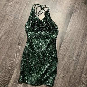 Green Sequin Cowl Neck Dress New